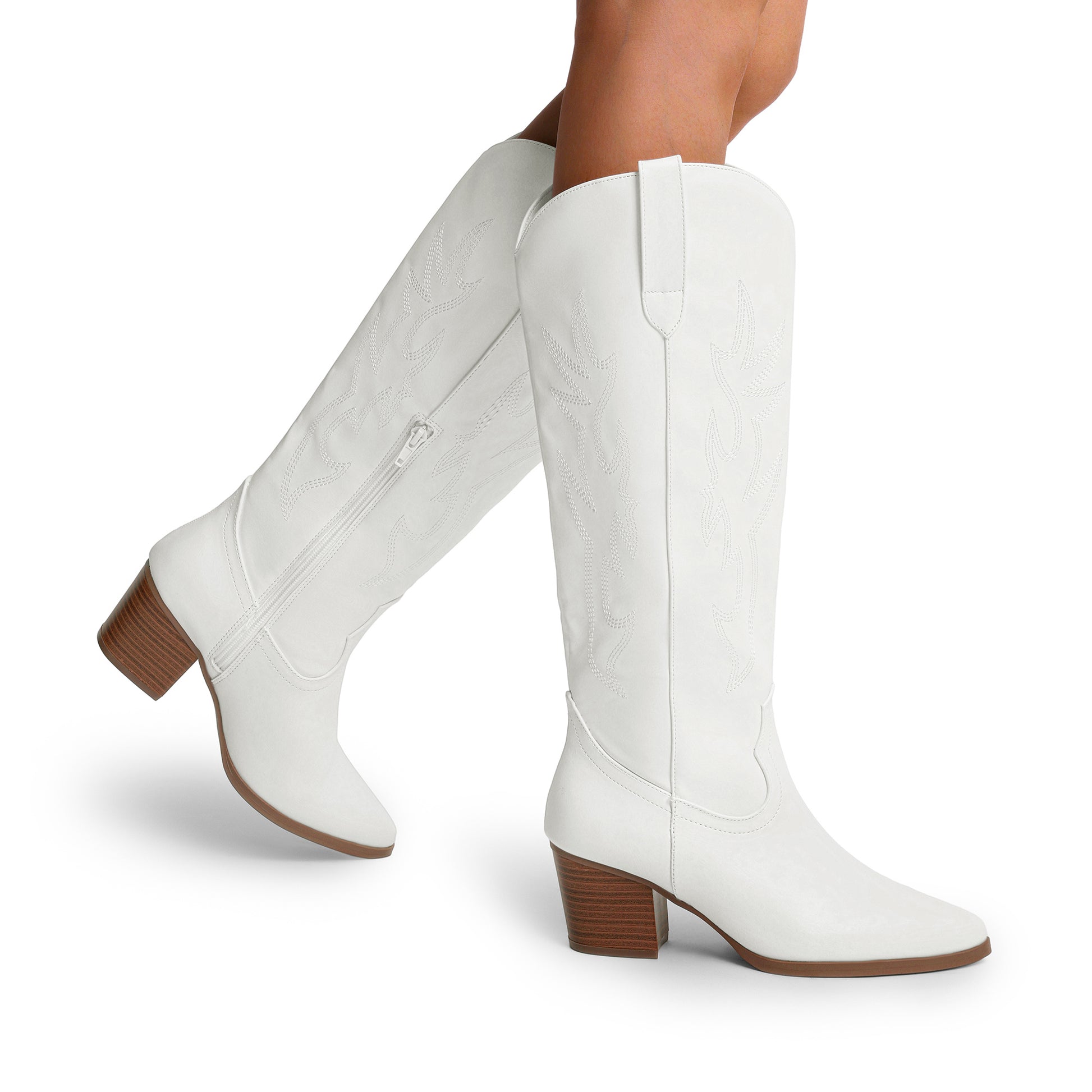 Comfortable Cowgirl Boots DREAM PAIRS Cowboy Boots for Women Cowgirl Knee High Boots Comfortable Pull On Zipper Chunky Heel Pointed Toe Embroidered Western Boots