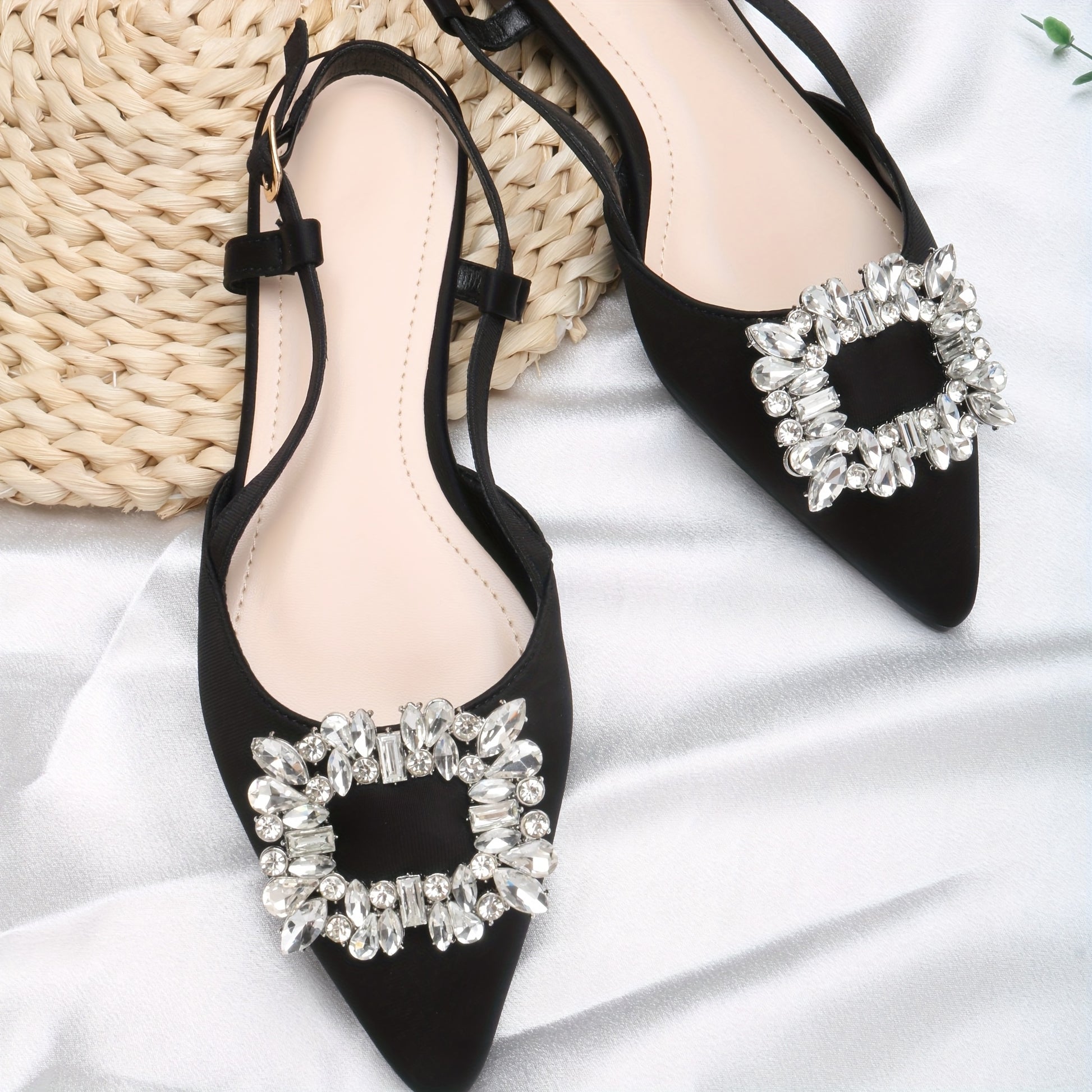 WomenS Pointed Toe Flat Sandals with Metallic Buckle  Elegant Black PU Cover Dress Shoes for Office Parties  Casual Outings Versatile Dressy Shoes  Buckle Detail Shoes  Comfortable Wear