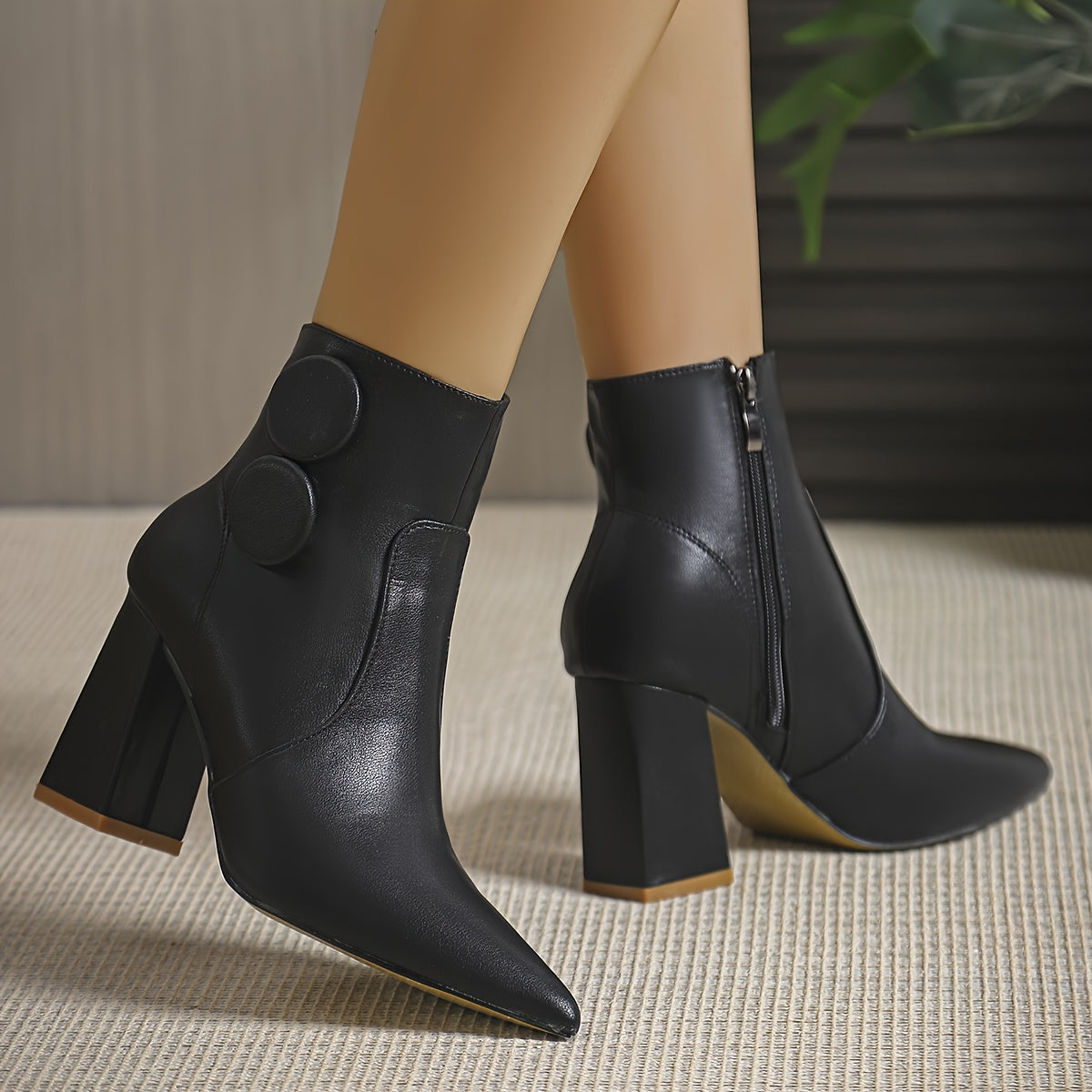New MultiFunctional Ankle Boots for Spring Autumn and Winter in Solid BlackNude with Side Zipper Rubber Sole Womens Shoes