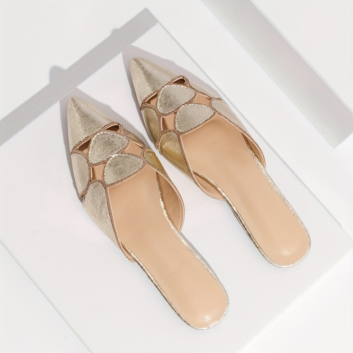 Metallic Mules Comfortable Metallic Womens Pointed Toe HollowOut Mules  Synthetic Cover Upper  TPU Sole  Versatile Style for Parties Casual Wear AllSeason Durable Footwear Construction