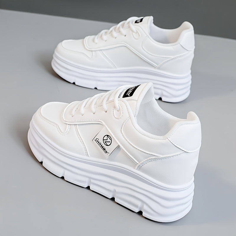 Womens Fashionable Chunky Sneakers  Autumn 2024 Trendy Thick Sole Sneakers HeightBoosting Casual Student Footwear with Durable PVC Sole and Breathable Fabric Lining