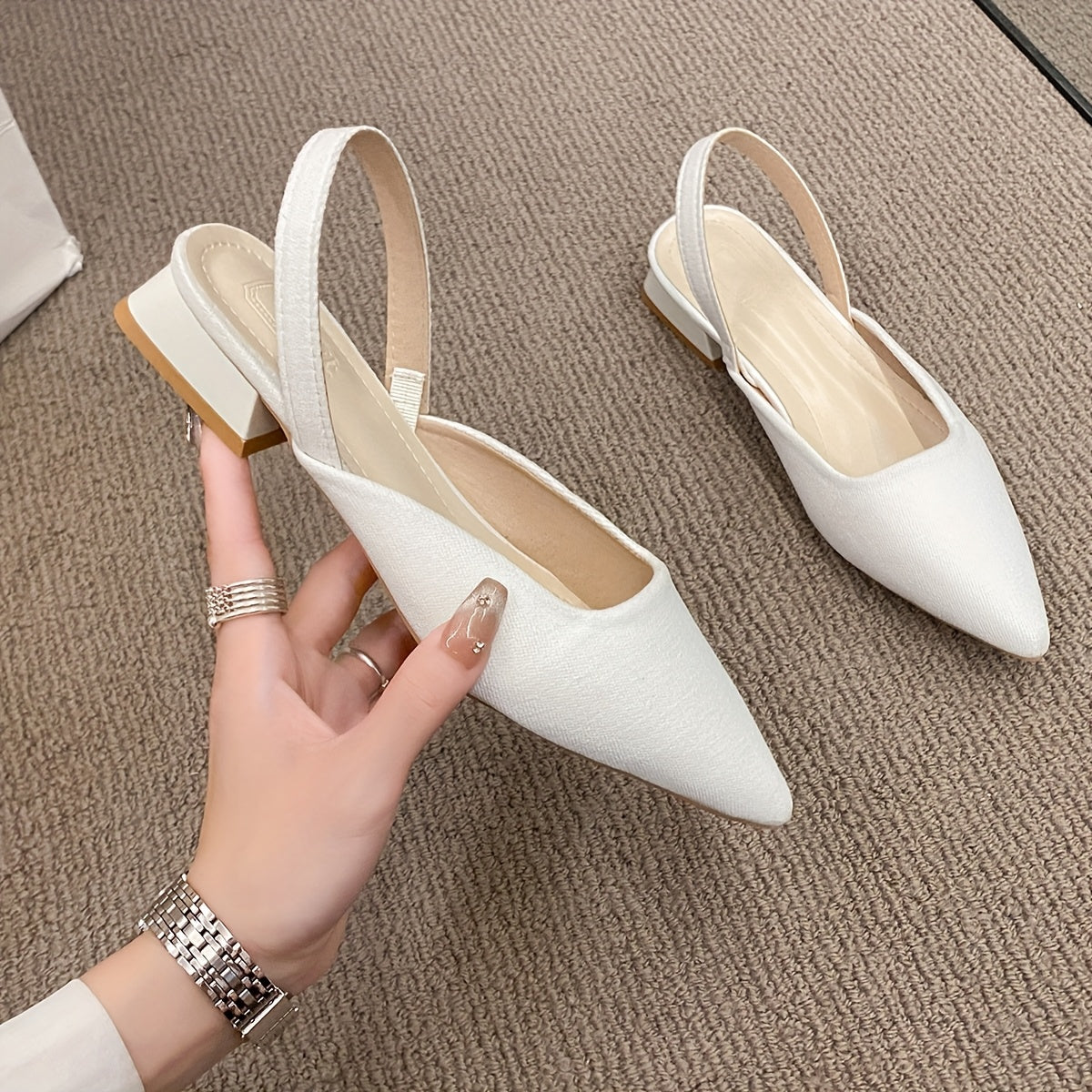 WomenS Stylish Black Low Wedge Heels with Golden Accents  Comfortable Summer Dress Shoes Fabric Upper  Synthetic Cover Insole Elegant Pointed Toe Design for Casual or Formal Occasions Ladies Shoes