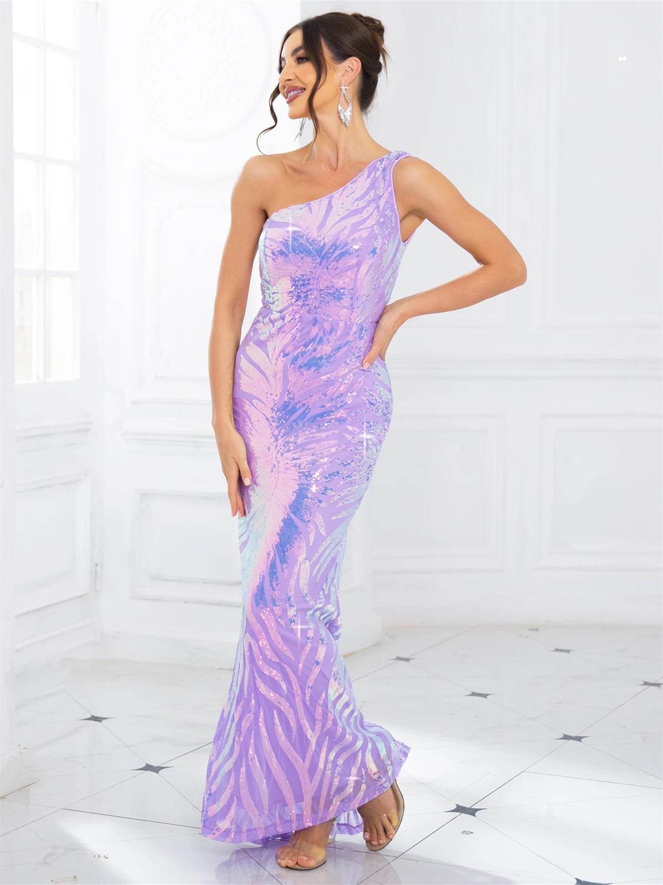 Romagic One Shoulder Cocktail Dress - Shiny Sequined Evening Gown - Buy Center UK