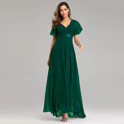 XUCTHHC Elegant V-Neck Evening Gown - Ruffles for Wedding Parties - Buy Center UK