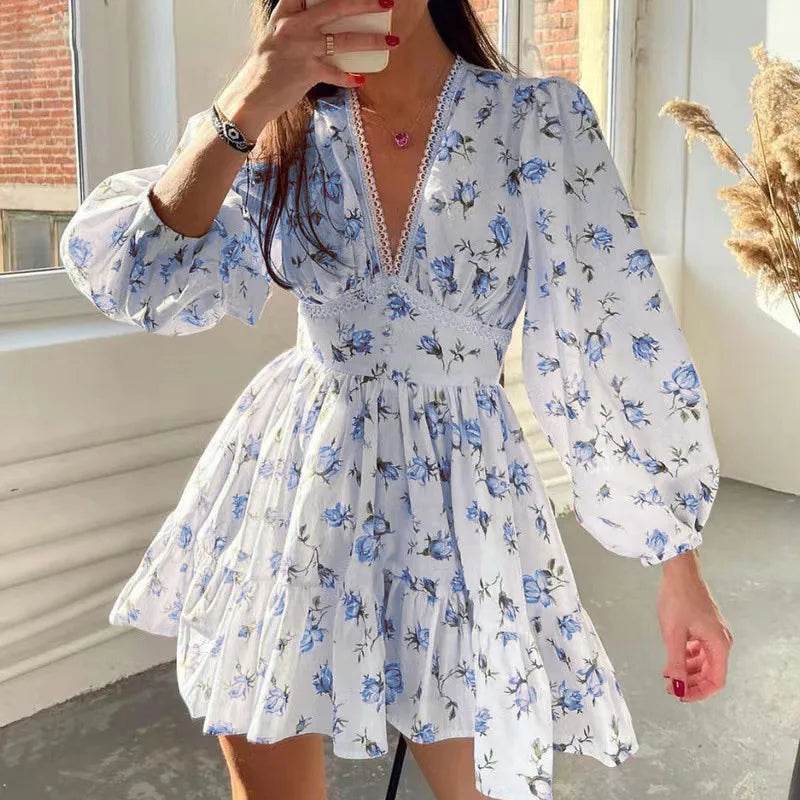 Buy Center Floral Print Mini Dress - A-Line Summer & Autumn Style - Buy Center UK
