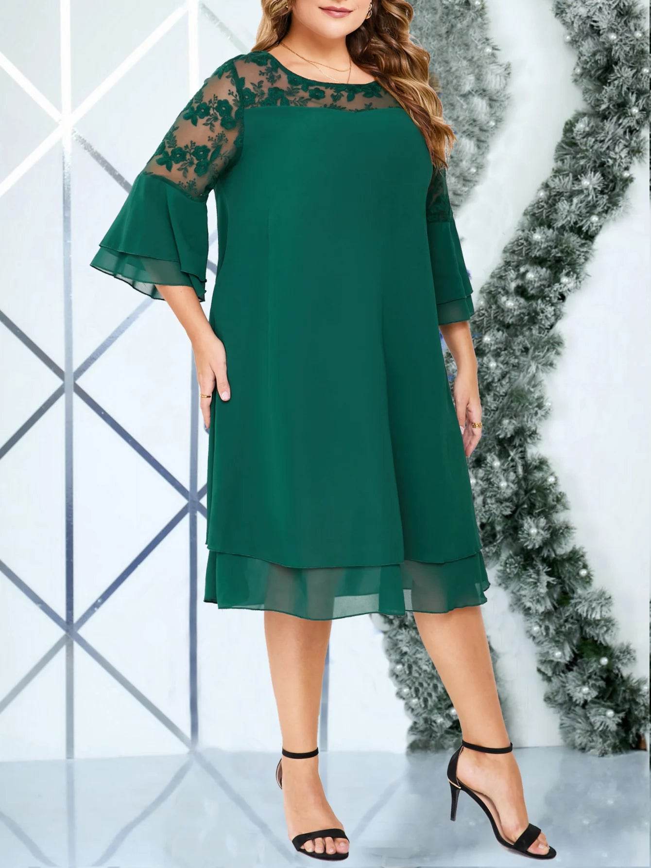 Plus-Size Embroidered Patchwork Dress for Weddings - Elegant Style - Buy Center UK