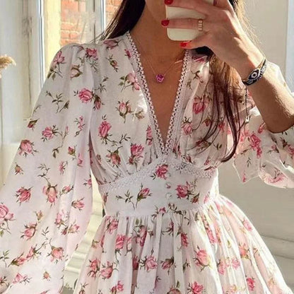 Buy Center Floral Print Mini Dress - A-Line Summer & Autumn Style - Buy Center UK