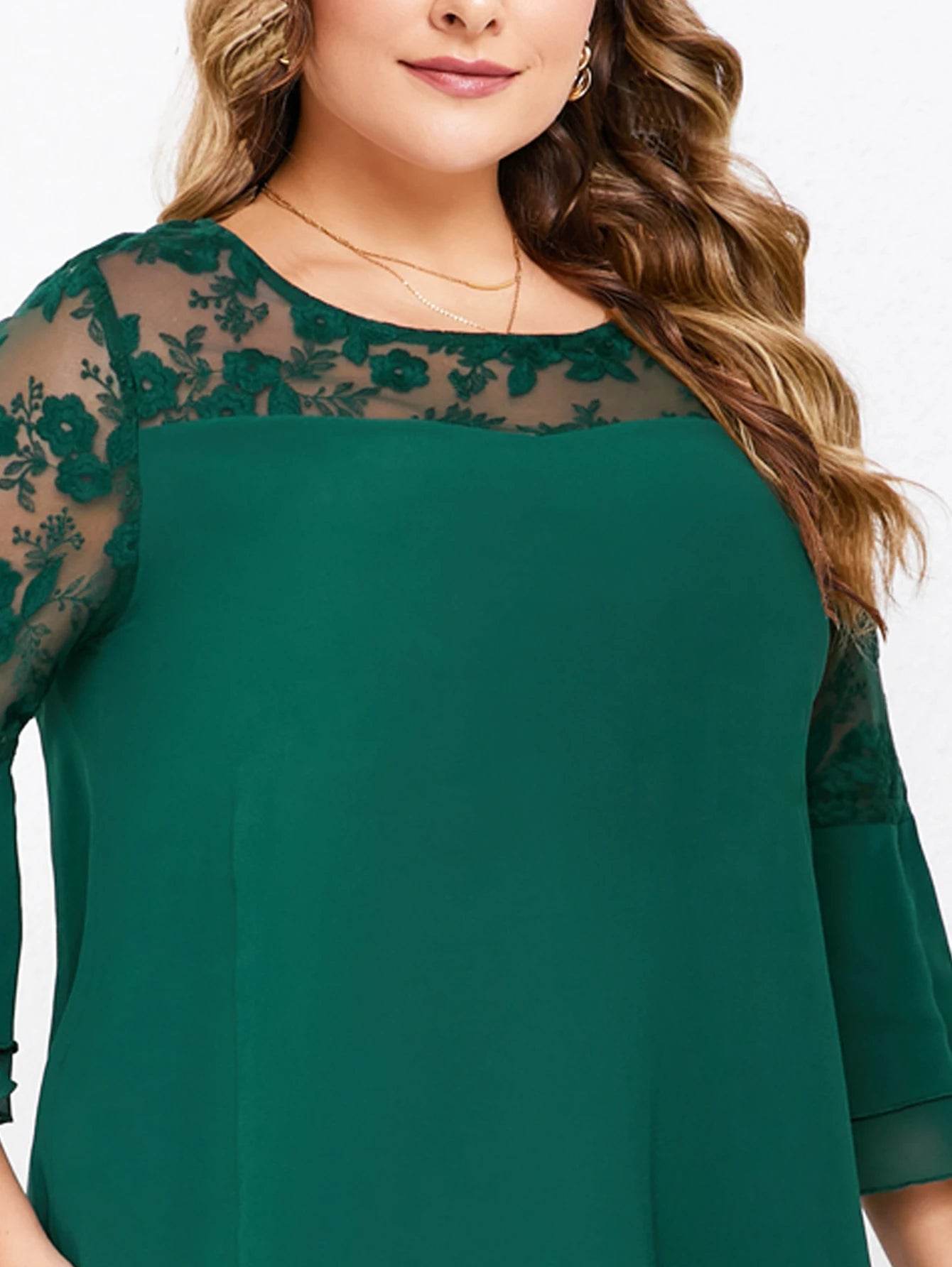 Plus-Size Embroidered Patchwork Dress for Weddings - Elegant Style - Buy Center UK