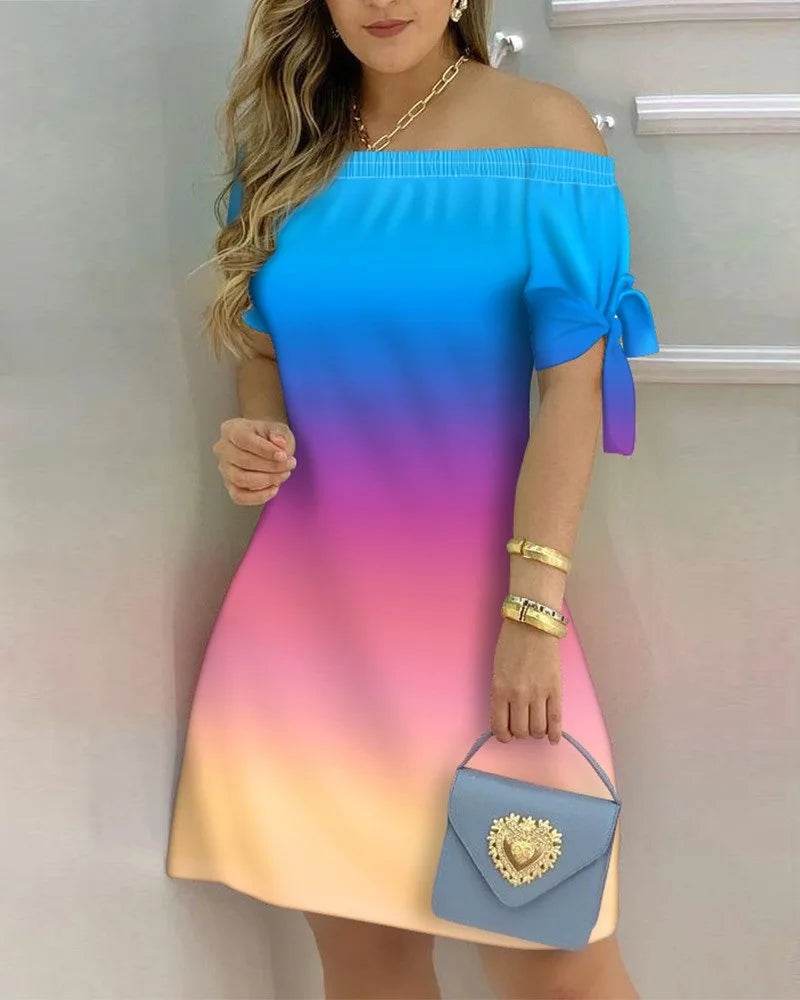 Buy Center Fashion Women's Printed Dress - Chic Slash Neck Design - Buy Center UK