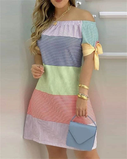 Buy Center Fashion Women's Printed Dress - Chic Slash Neck Design - Buy Center UK