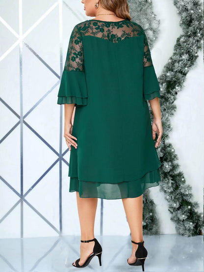 Plus-Size Embroidered Patchwork Dress for Weddings - Elegant Style - Buy Center UK