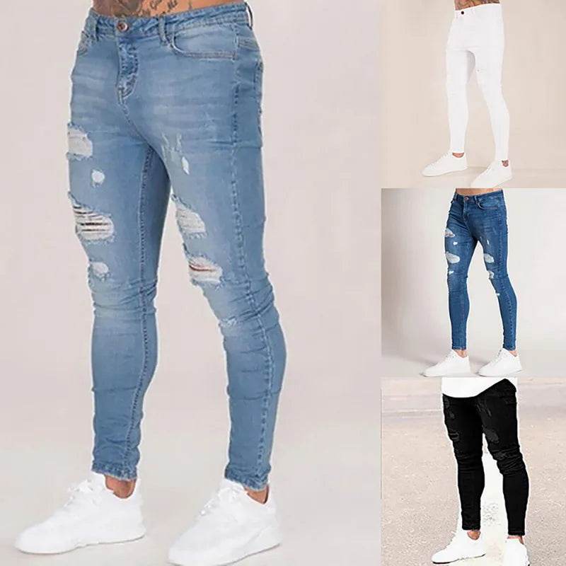 Buy Center Men's Pencil Pants - Elastic Sweatpants, Ripped Denim Style - Buy Center UK