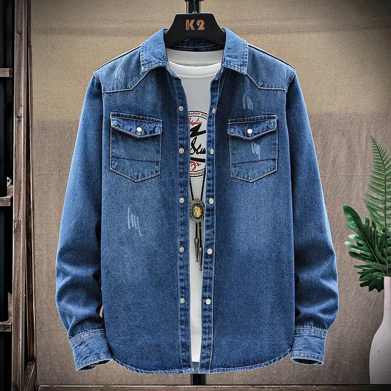 Buy Center Men's Slim Long Sleeve Denim Shirt - Stylish Cotton Top - Buy Center UK