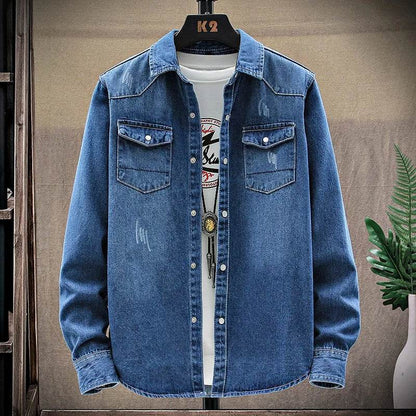 Buy Center Men's Slim Long Sleeve Denim Shirt - Stylish Cotton Top - Buy Center UK