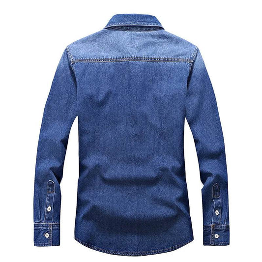 Buy Center Men's Slim Long Sleeve Denim Shirt - Stylish Cotton Top - Buy Center UK
