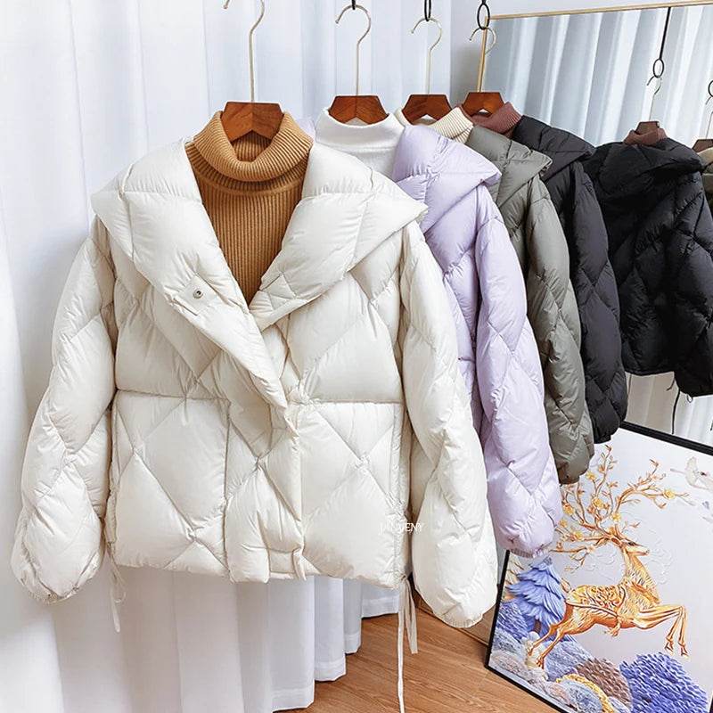 2024 Winter Women’s Short Jacket - 90% White Duck Down Puffer - Buy Center UK