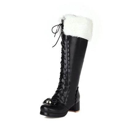 PXELENA Plus Size Wedding Shoes - Knee High Boots with Bowtie Ruffles - Buy Center UK