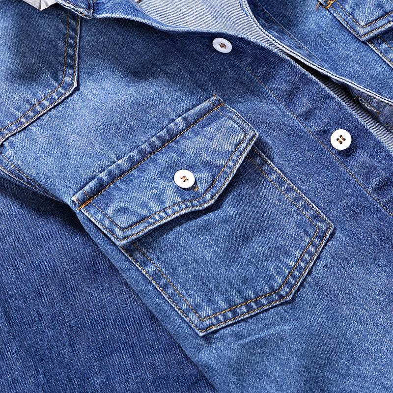 Buy Center Men's Slim Long Sleeve Denim Shirt - Stylish Cotton Top - Buy Center UK