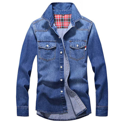 Buy Center Men's Slim Long Sleeve Denim Shirt - Stylish Cotton Top - Buy Center UK