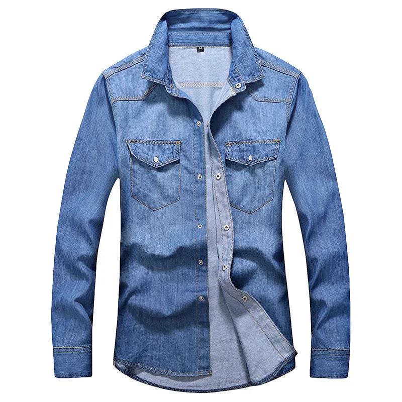 Buy Center Men's Slim Long Sleeve Denim Shirt - Stylish Cotton Top - Buy Center UK