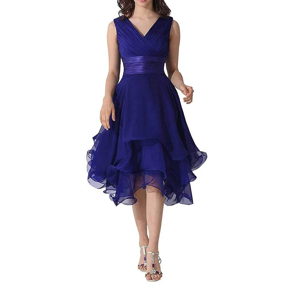 Elegant Tulle A-Line V-Neck Bridesmaid Dress - Knee Length, Pleated - Buy Center UK