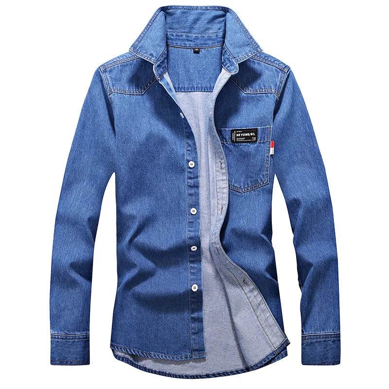 Buy Center Men's Slim Long Sleeve Denim Shirt - Stylish Cotton Top - Buy Center UK
