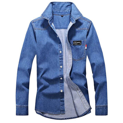 Buy Center Men's Slim Long Sleeve Denim Shirt - Stylish Cotton Top - Buy Center UK