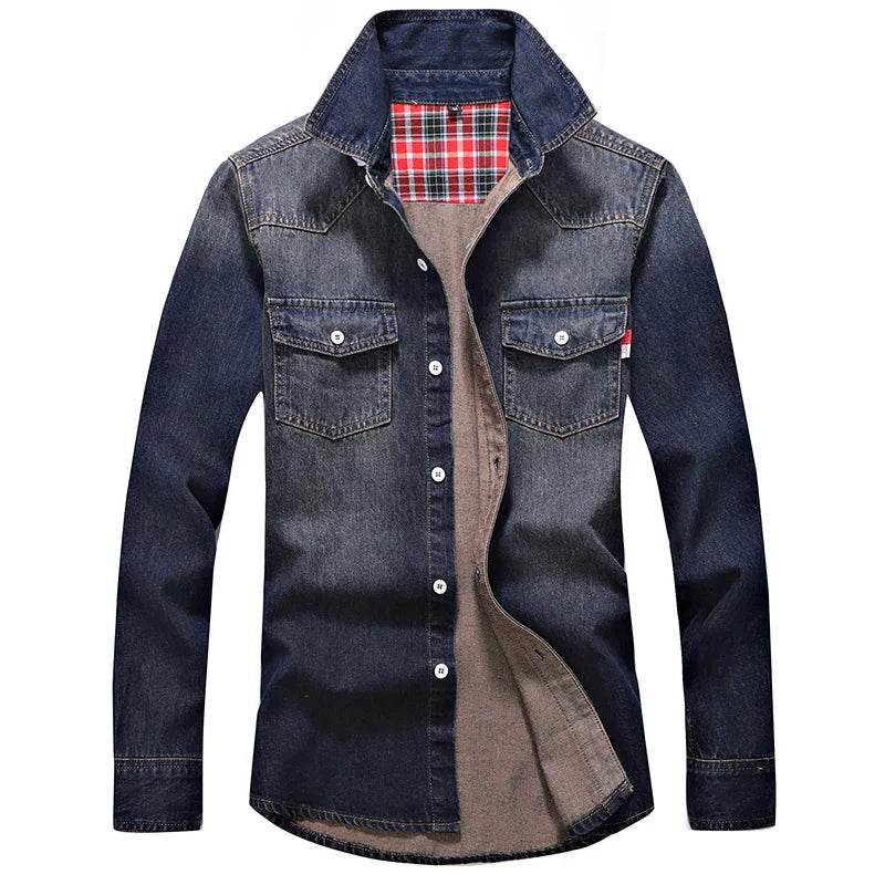 Buy Center Men's Slim Long Sleeve Denim Shirt - Stylish Cotton Top - Buy Center UK