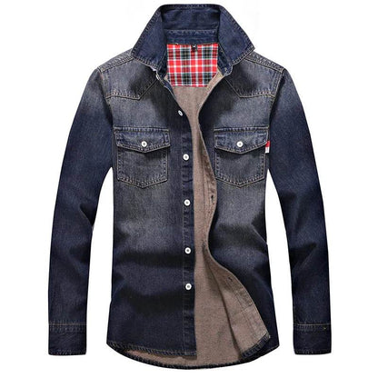 Buy Center Men's Slim Long Sleeve Denim Shirt - Stylish Cotton Top - Buy Center UK