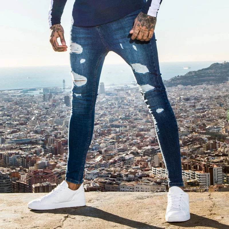 Buy Center Men's Pencil Pants - Elastic Sweatpants, Ripped Denim Style - Buy Center UK