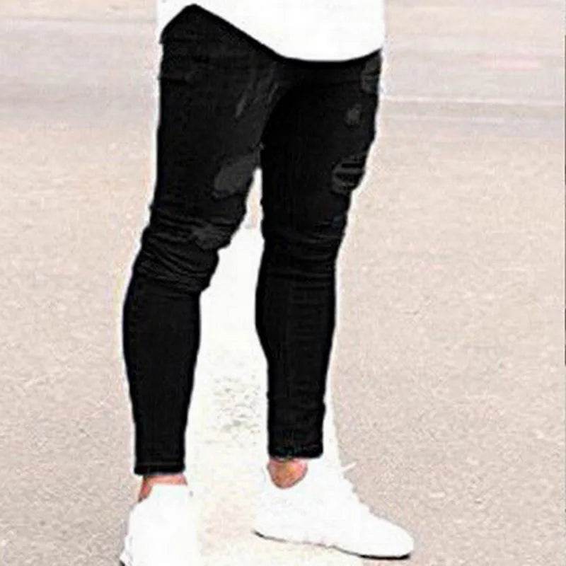 Buy Center Men's Pencil Pants - Elastic Sweatpants, Ripped Denim Style - Buy Center UK