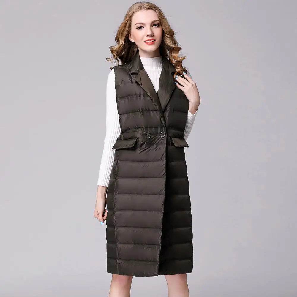 Buy Center Women's Knee Length Duck Down Vest - Lightweight & Stylish - Buy Center UK