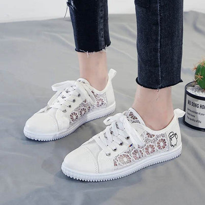 Lace Breathable White Shoes for Women - Stylish Canvas Flats - Buy Center UK
