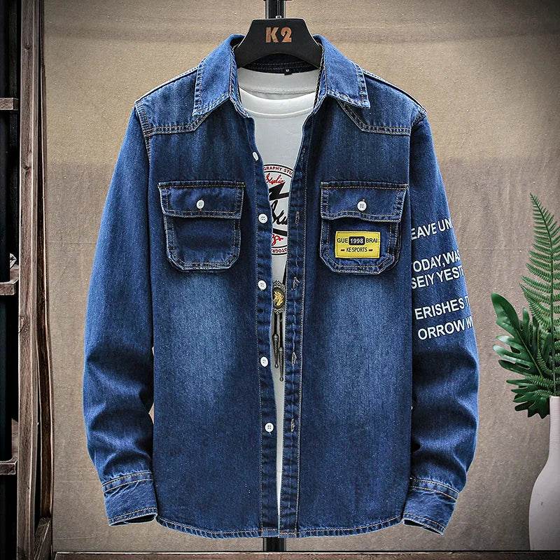 Buy Center Men's Slim Long Sleeve Denim Shirt - Stylish Cotton Top - Buy Center UK