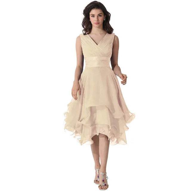 Elegant Tulle A-Line V-Neck Bridesmaid Dress - Knee Length, Pleated - Buy Center UK