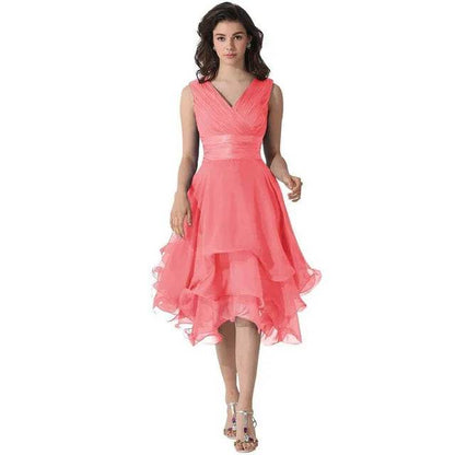 Elegant Tulle A-Line V-Neck Bridesmaid Dress - Knee Length, Pleated - Buy Center UK