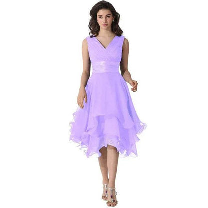 Elegant Tulle A-Line V-Neck Bridesmaid Dress - Knee Length, Pleated - Buy Center UK