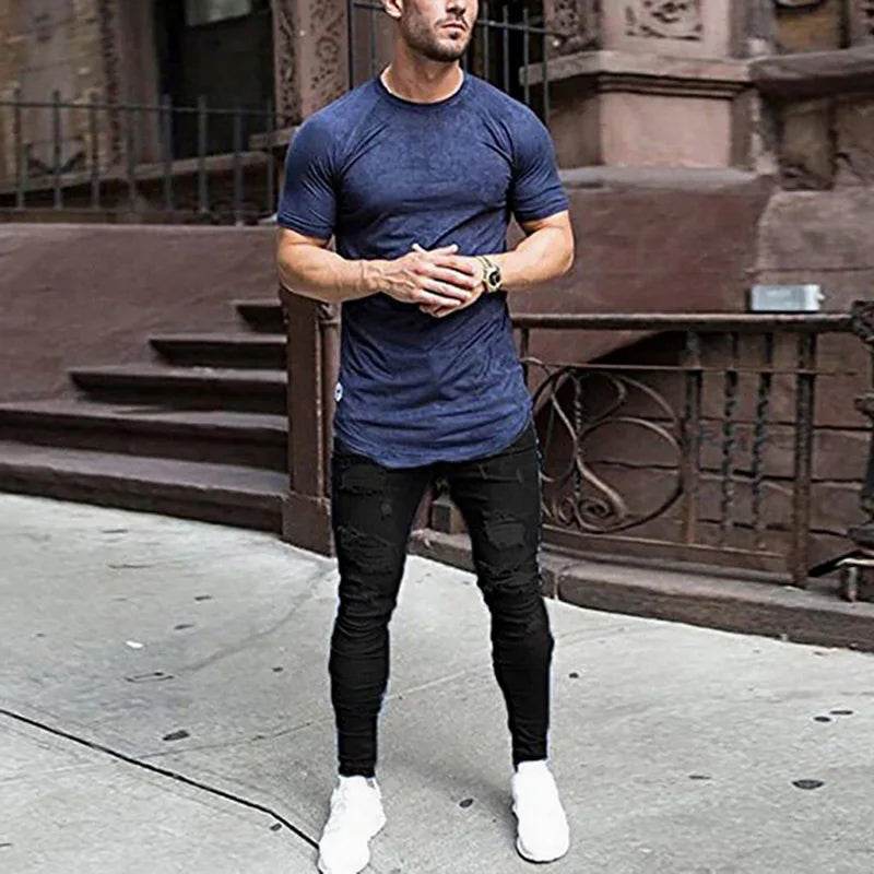 Buy Center Men's Pencil Pants - Elastic Sweatpants, Ripped Denim Style - Buy Center UK