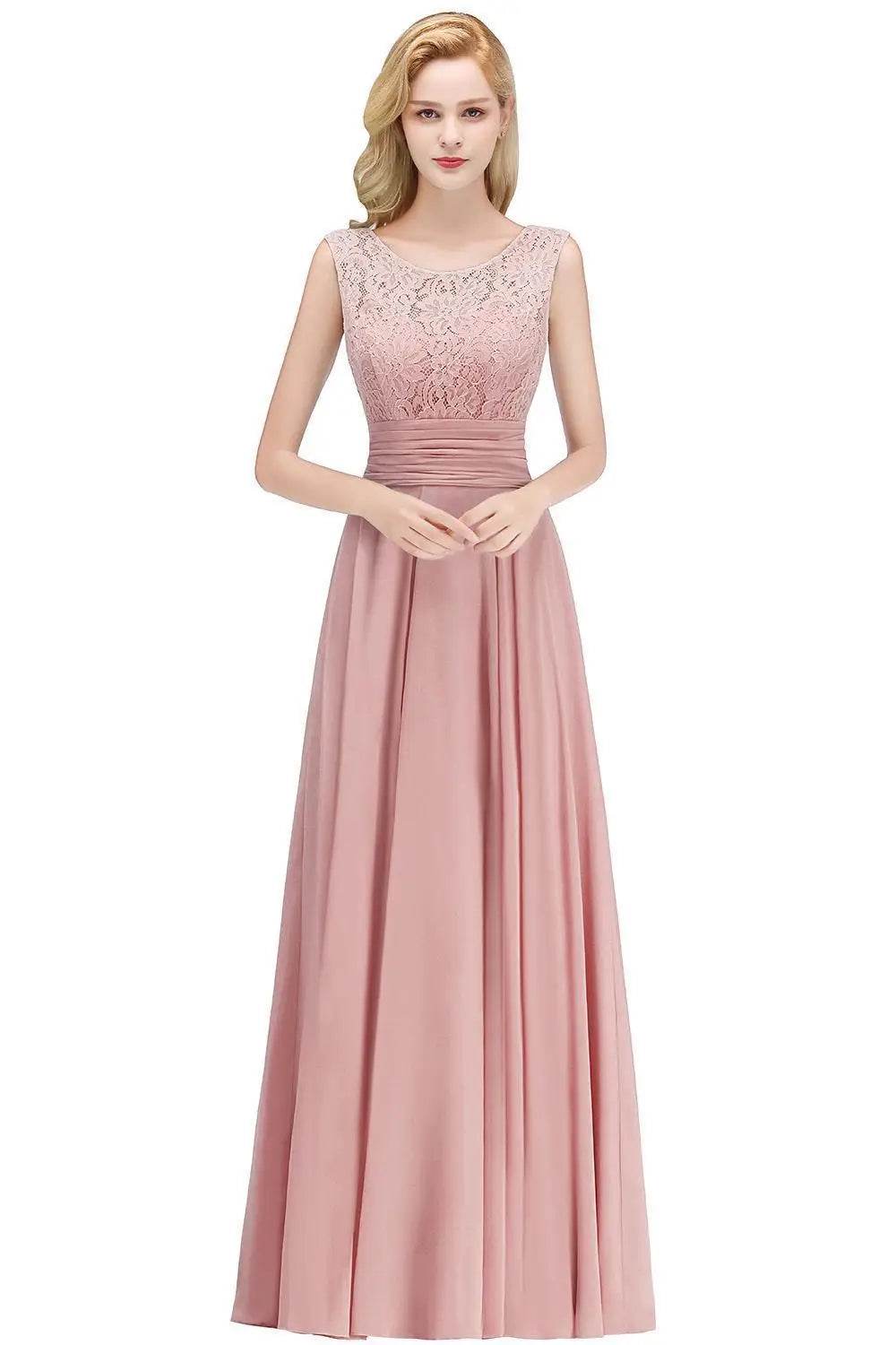 MisShow Sleeveless Lace A-Line Bridesmaids Dress - Elegant Chiffon Gown - Buy Center UK