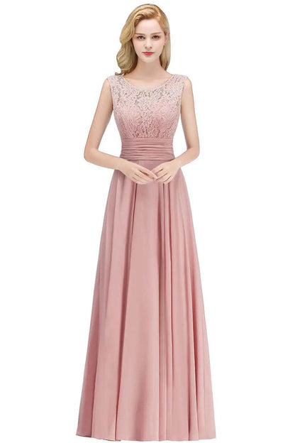 MisShow Sleeveless Lace A-Line Bridesmaids Dress - Elegant Chiffon Gown - Buy Center UK
