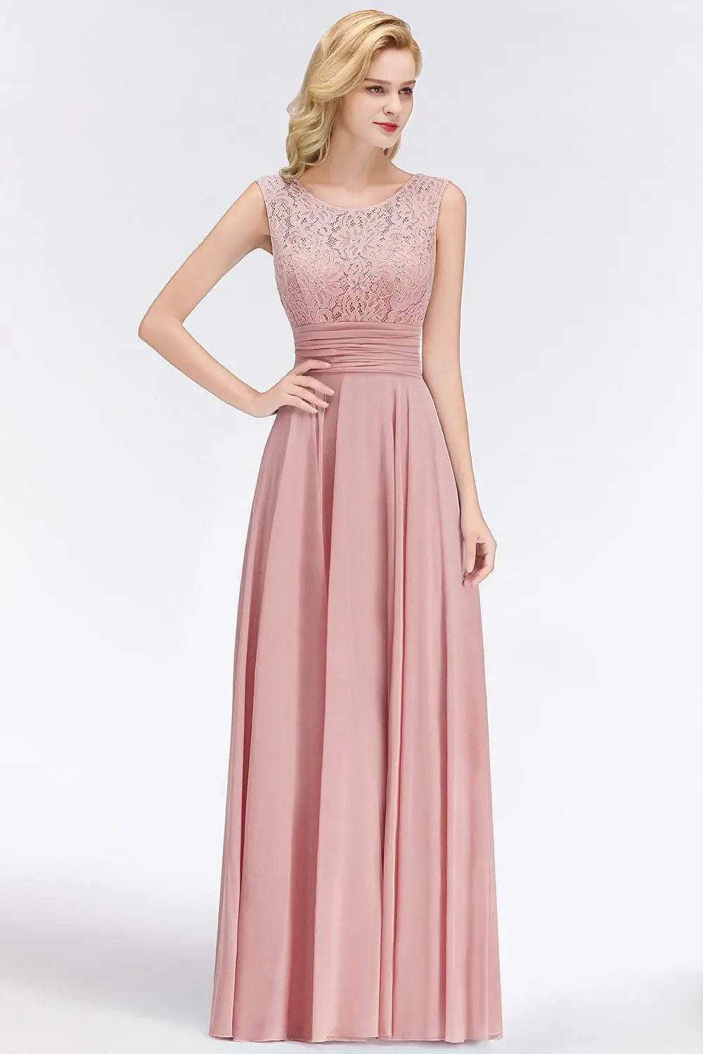 MisShow Sleeveless Lace A-Line Bridesmaids Dress - Elegant Chiffon Gown - Buy Center UK