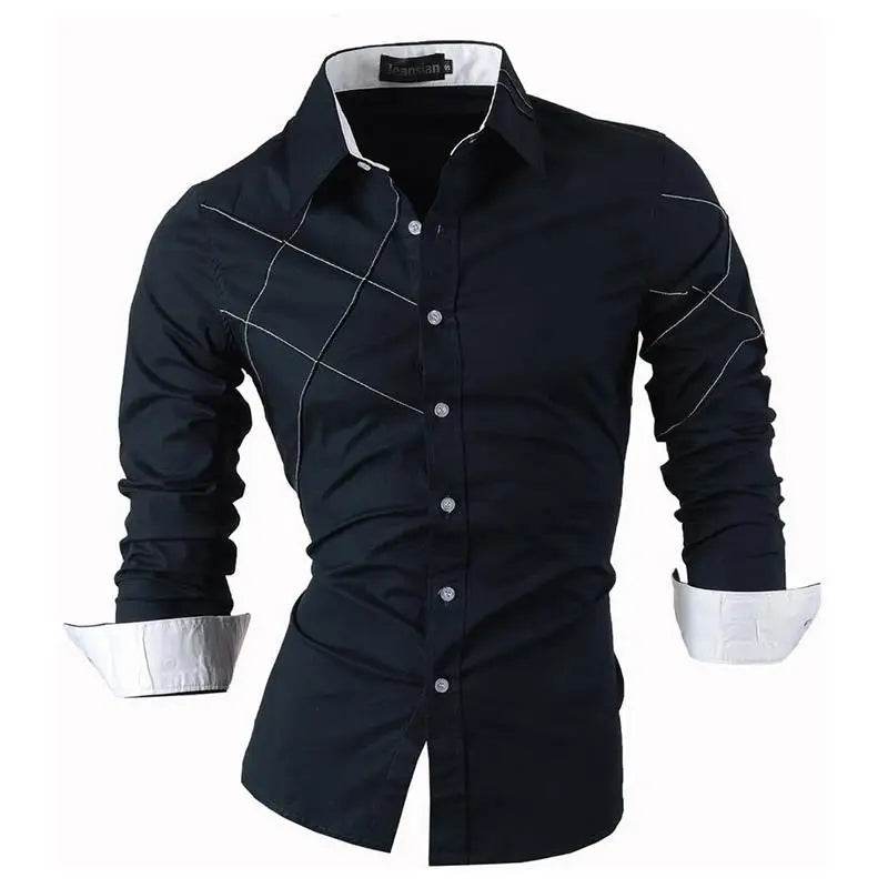 jeansian Men's Long Sleeve Casual Shirt - Spring Autumn Essential - Buy Center UK