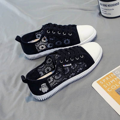 Lace Breathable White Shoes for Women - Stylish Canvas Flats - Buy Center UK