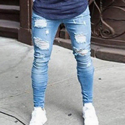 Buy Center Men's Pencil Pants - Elastic Sweatpants, Ripped Denim Style - Buy Center UK