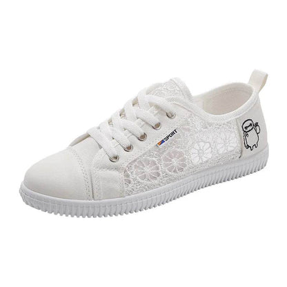 Lace Breathable White Shoes for Women - Stylish Canvas Flats - Buy Center UK