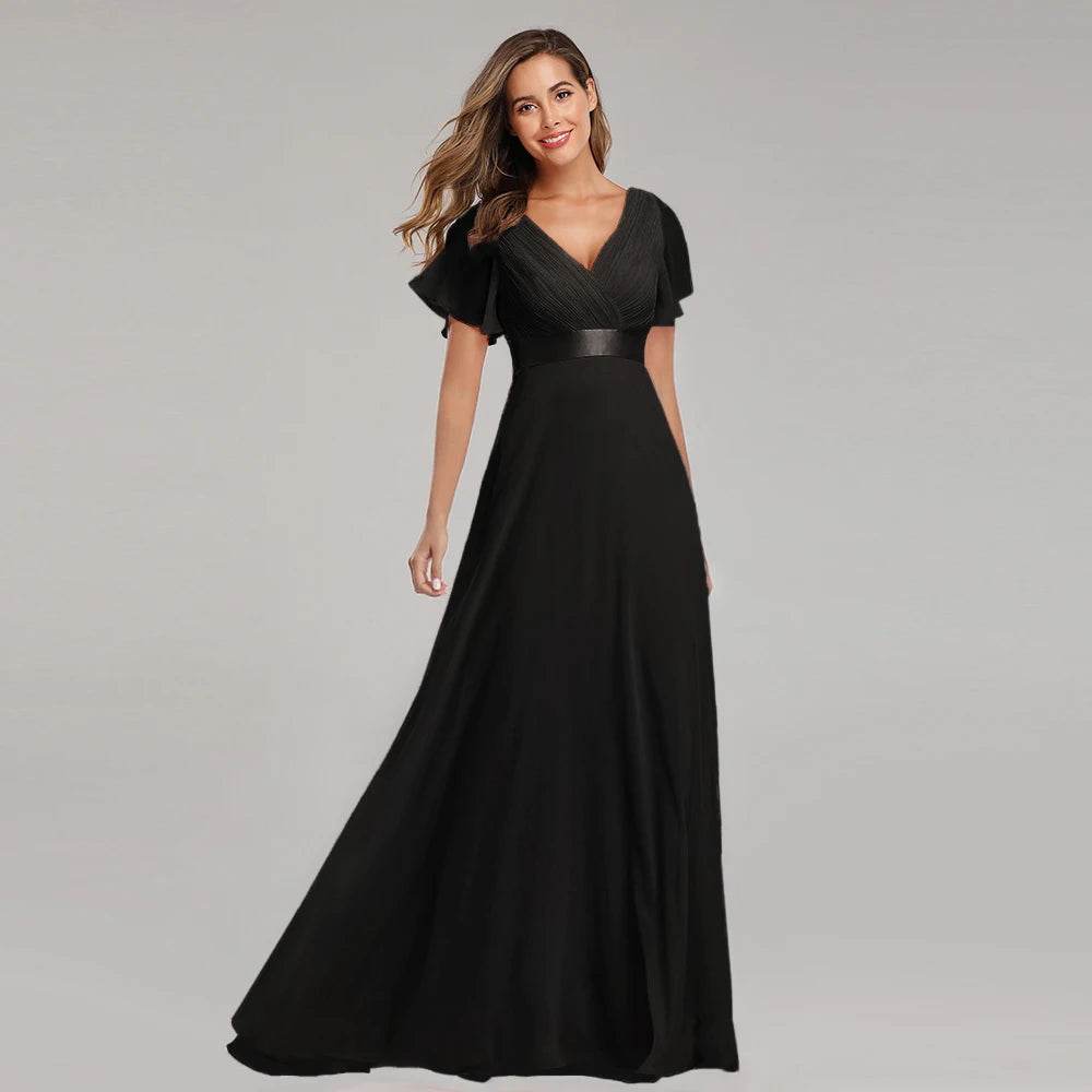 XUCTHHC Elegant V-Neck Evening Gown - Ruffles for Wedding Parties - Buy Center UK