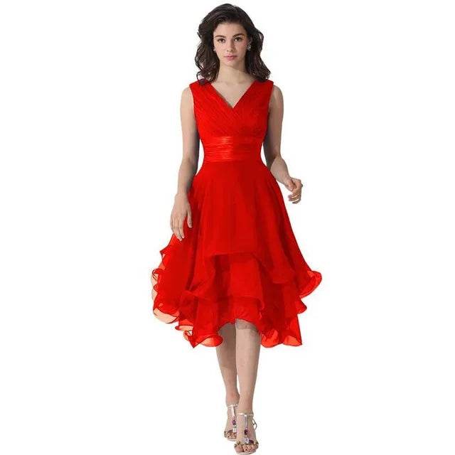 Elegant Tulle A-Line V-Neck Bridesmaid Dress - Knee Length, Pleated - Buy Center UK