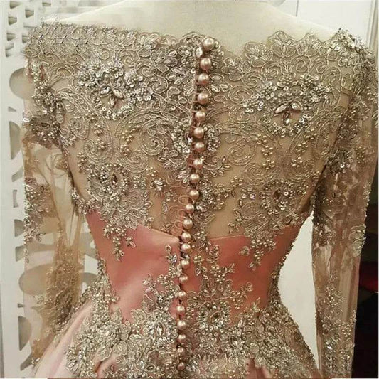 Elegant Customized Long Sleeve Evening Gown - Pink Tulle & Beading - Buy Center UK