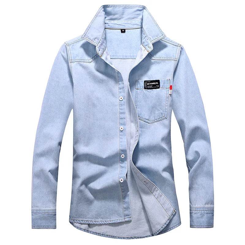 Buy Center Men's Slim Long Sleeve Denim Shirt - Stylish Cotton Top - Buy Center UK