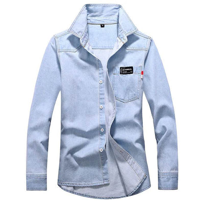 Buy Center Men's Slim Long Sleeve Denim Shirt - Stylish Cotton Top - Buy Center UK
